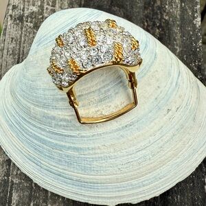 Swarovski Cocktail Ring Gold Tone with Clear Rhinestones Signed S.A.L.